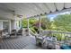 Covered deck with ceiling fan and furniture overlooking well-manicured lawn at 6725 Polo Dr, Cumming, GA 30040