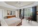 Main bedroom with neutral decor, tray ceiling and plantation shutters at 6725 Polo Dr, Cumming, GA 30040
