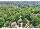 Aerial shot of neighborhood with beautiful mature trees surrounding homes at 989 Pinfeather Ct, Lawrenceville, GA 30043