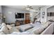 Relaxing living room boasts a plush sectional, fireplace, TV, and a view of staircase, ideal for unwinding at 6170 Weddington Dr, Cumming, GA 30040