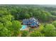 Scenic aerial perspective showcasing house with pool enveloped by mature trees, offering privacy and beauty at 65 Maude White Rd, Kingston, GA 30145