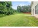 Large backyard with trees and a fence in the distance at 145 Redsage Rdg, Atlanta, GA 30349