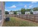 A view of backyard with a wooden fence, green grass and trees at 436 Vermeer Ct, Locust Grove, GA 30248