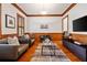 Cozy living room with hardwood floors, wood trim, and comfortable seating arrangements at 1128 Bellewood Sq, Dunwoody, GA 30338