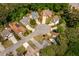 Aerial view showcasing homes on a cul-de-sac, surrounded by dense green trees and foliage at 3167 Blairhill Ct, Atlanta, GA 30340
