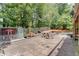 Brick patio with seating, picnic table, fenced playhouse, and landscaped garden beds, offering a relaxing outdoor retreat at 380 Chandler Ct, Sugar Hill, GA 30518