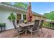 Enjoy outdoor dining on the spacious back deck with table, chairs, and umbrella at 1405 Murdock Rd, Marietta, GA 30062