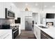 Modern kitchen featuring stainless steel appliances, a decorative backsplash, and an island at 160 Fowler St # 100, Woodstock, GA 30188