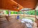Relaxing covered deck with backyard views, outdoor furniture, and a wooden ceiling at 2178 Tanglewood Rd, Decatur, GA 30033