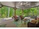 Inviting covered patio with ceiling fan, overlooking a private wooded backyard at 5885 Wild Azalea Cv, Sugar Hill, GA 30518