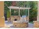 Backyard with a fire pit, BBQ and bar area, and outdoor entertaining space with lush landscaping at 2480 Flint Creek Dr, Cumming, GA 30041