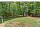 Large, grassy backyard with mature trees and a wooden fence at 2981 Cardinal Lake Dr, Duluth, GA 30096