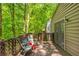 Outdoor patio with seating area adjacent to the house and lush, green wooded yard at 3925 Rock Mill Pkwy, Marietta, GA 30062