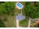 Overhead view of the property showcasing the house, pool, driveway, mature trees and expansive yard at 3833 Coral Ln, Douglasville, GA 30135