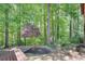 Lush backyard with mature trees, landscaping, and a wood deck to enjoy the outdoors at 3990 Admiral Dr, Chamblee, GA 30341