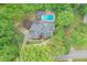 Stunning aerial shot showcasing the property's pool and lush surroundings at 3493 Wood Acres Blvd, Duluth, GA 30096
