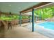 Outdoor patio with a ping pong table, bar, and seating area perfect for entertaining by the pool at 3493 Wood Acres Blvd, Duluth, GA 30096