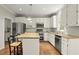Bright, updated kitchen with white cabinets, granite countertops, stainless steel appliances, and an island with seating at 2870 Abbottswell Dr, Alpharetta, GA 30022