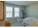 This bedroom features two windows with white shutters, a white chest and playful decor at 660 Stately Dr, Woodstock, GA 30188