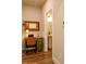 Functional office with a desk and adjacent half bath is perfect for working from home at 660 Stately Dr, Woodstock, GA 30188