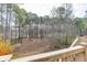 Scenic backyard view from the deck showcasing a wooded lot with mature trees and access to a lake at 2930 Aquitania Ln, Cumming, GA 30040
