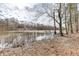 Picturesque lake view surrounded by mature trees, creating a peaceful and inviting atmosphere at 2930 Aquitania Ln, Cumming, GA 30040