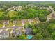 Aerial view of the house showcases backyard oasis with pool, outdoor living space, and lush landscaping at 1985 Chapel Estates Ln, Dacula, GA 30019