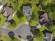 Aerial view showing roof tops and green vegetation at 429 Tannenhill Pl, Sugar Hill, GA 30518