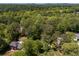 An aerial shot displays a house with a pool surrounded by lush foliage in a tranquil setting at 3573 Turtle Cove Se Ct, Marietta, GA 30067
