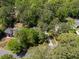 An aerial view of a neighborhood showcases homes nestled amongst trees and landscaping with a pool at 3573 Turtle Cove Se Ct, Marietta, GA 30067