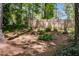 Backyard with mature trees and a wooden fence offering privacy and a sense of tranquility at 3573 Turtle Cove Se Ct, Marietta, GA 30067