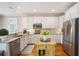 Bright, open kitchen with stainless steel appliances, white cabinets, granite countertops, and center island at 639 Puckett Se Rd, Emerson, GA 30137
