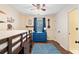bedroom with hardwood floors, ceiling fan, bunk beds and navy blue accents at 160 Wentworth Dr, Canton, GA 30114