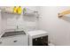 Functional laundry room with modern washer and dryer, plus overhead shelving at 160 Wentworth Dr, Canton, GA 30114