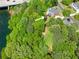 Aerial view showcasing a house nestled among lush trees with the river nearby at 1900 Chattahoochee Run Dr, Suwanee, GA 30024