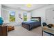 Bedroom with neutral carpet, blue walls, and two windows with white shutters at 4794 Dalhousie Ne Pl, Marietta, GA 30068