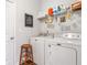 Laundry room with washer, dryer, shelving, and decor at 155 Point View Dr, Canton, GA 30114