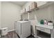 Functional laundry room featuring modern washer and dryer, shelving, and ample storage space at 2110 Prichard Park Dr, Kennesaw, GA 30144