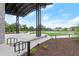 View of outdoor stage with metal roof and brick supports, set in green space with walking path at 2110 Prichard Park Dr, Kennesaw, GA 30144