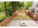 Aerial backyard with a paver patio, fire pit, wood fence and small grass area at 2805 Pineland Ave, Atlanta, GA 30340