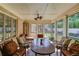 Cozy screened porch with comfortable seating and dining area, offering a serene outdoor experience at 5004 Gunnison Trce, Suwanee, GA 30024