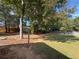 Large backyard with mature trees offering ample shade and a glimpse of the wooded surroundings at 200 Suffolk Way, Mcdonough, GA 30252
