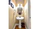 Clean and simple powder room with a pedestal sink, oval mirror, and classic wall sconces at 200 Suffolk Way, Mcdonough, GA 30252