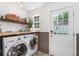 Mud room with washer and dryer, storage shelf and convenient back door at 502 Allgood Ne Rd, Marietta, GA 30060