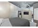 Modern bedroom showcasing a platform bed and concrete ceiling at 923 Peachtree Ne St # 1625, Atlanta, GA 30309