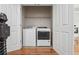 Upstairs laundry closet with side-by-side washer and dryer at 10686 Austen Bnd, Alpharetta, GA 30022