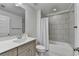Bright bathroom featuring shower and tub combination with updated fixtures, and a neutral color scheme at 3460 Montebello Pkwy, Cumming, GA 30028