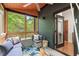 Relaxing screened porch features comfortable seating, vibrant rug, and a peaceful view of surrounding greenery at 479 Clifton Se St, Atlanta, GA 30316