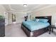 Spacious primary bedroom featuring carpet, a tray ceiling, ample natural light, and walk in shower nearby at 4970 Roseman Trl, Cumming, GA 30040
