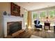 Cozy living room with a brick fireplace, mantle, and natural light from large windows at 36 Evergreen Way, Dallas, GA 30157